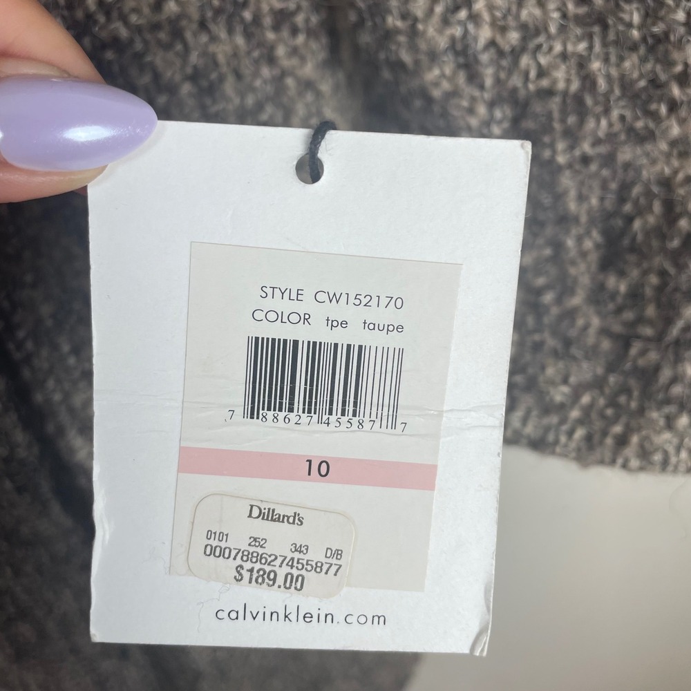 Calvin Klein Womens Wool Blend Double Breasted Belted Coat Taupe Tweed 10 NWT - Picture 3 of 9